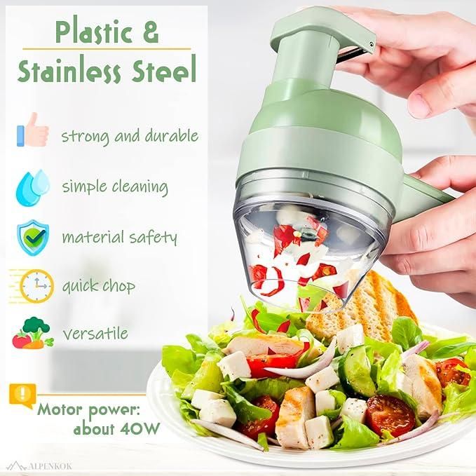 4-in-1 Portable Electric Vegetable Cutter Set | Wireless Mini Chopper & Food Processor