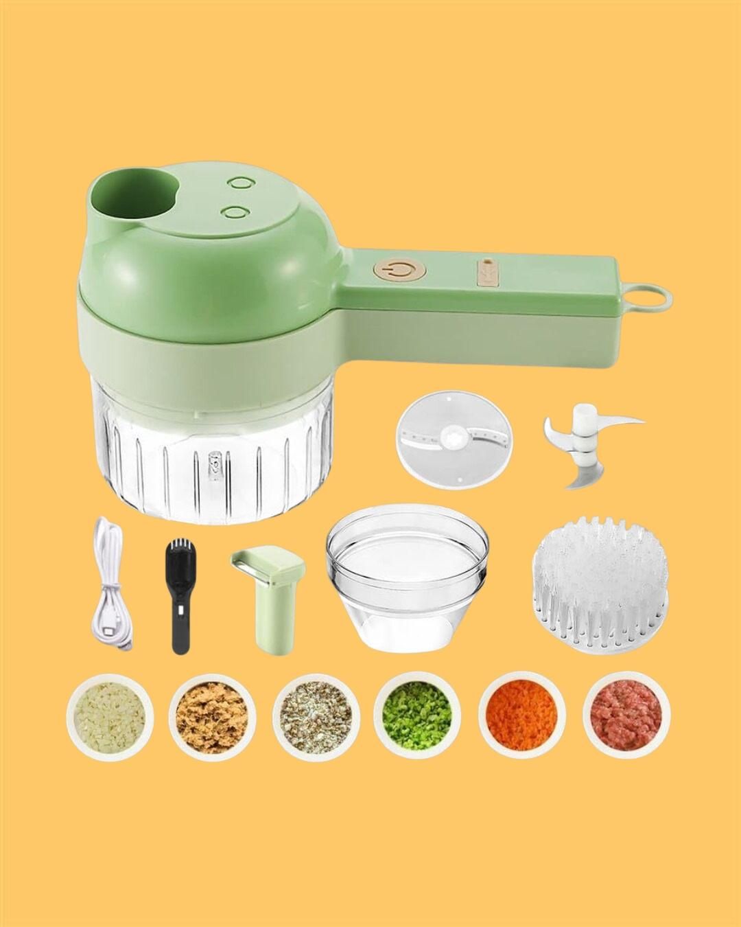 4-in-1 Portable Electric Vegetable Cutter Set | Wireless Mini Chopper & Food Processor
