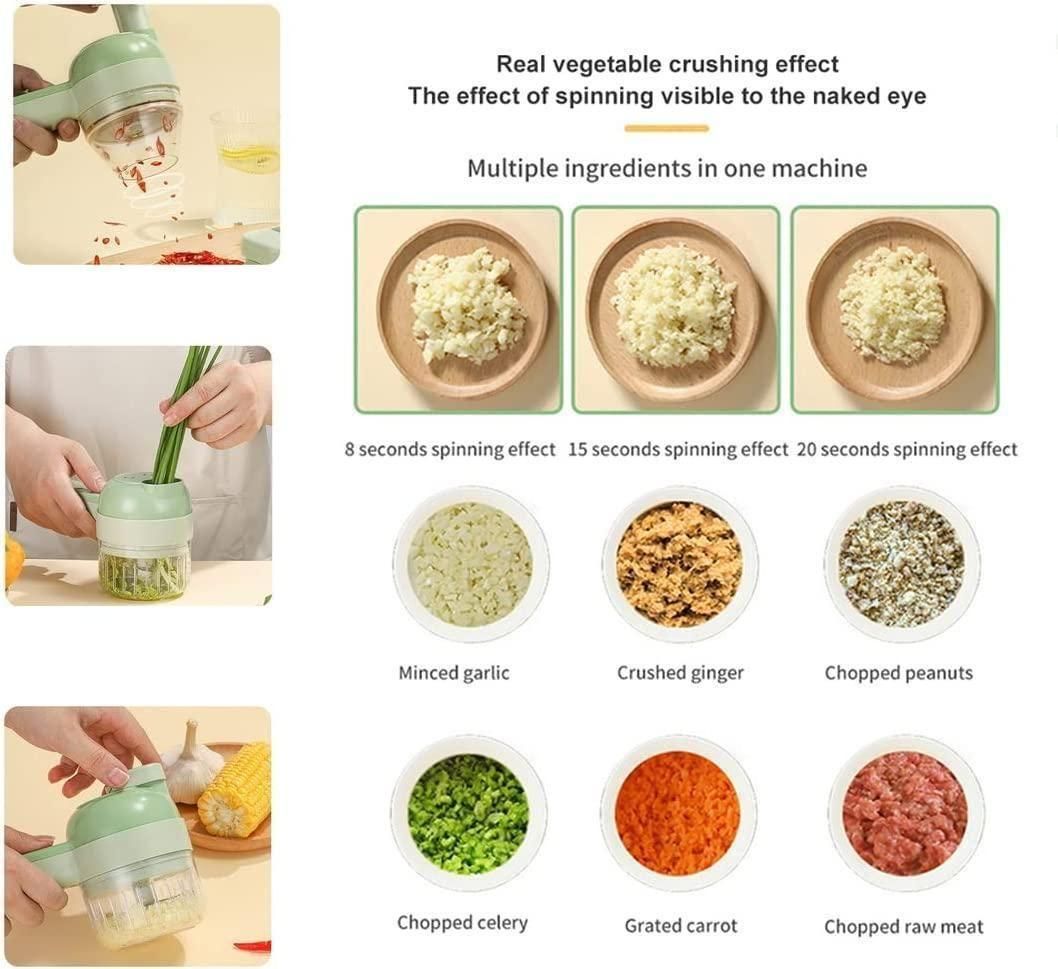 4-in-1 Portable Electric Vegetable Cutter Set | Wireless Mini Chopper & Food Processor